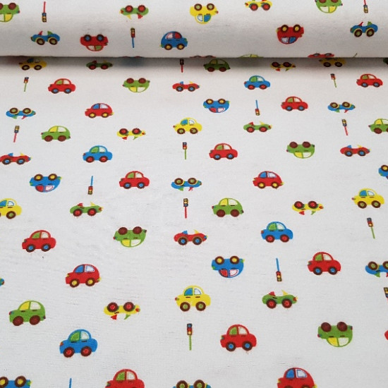 Flannel Cars fabric Flannel Cars fabric - Nice children's flannel fabric with colorful car drawings and traffic lights on white background.
