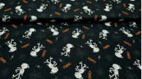 Cotton Halloween Mummies Spiders fabric Cotton Halloween Mummies Spiders fabric - Halloween-themed cotton fabric, with drawings of mummies, spiders and cobwebs on a black background. The fabric is 140cm wide and its composition 100% cotton.