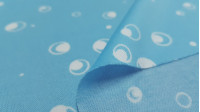Tela OUTLET Punto Burbujas Tela OUTLET Punto Burbujas - Tejido de Punto de Seda Estampado con dibujos de burbujas o círculos blancos sobre fondo azul. Tela Outlet Liquidación Barata